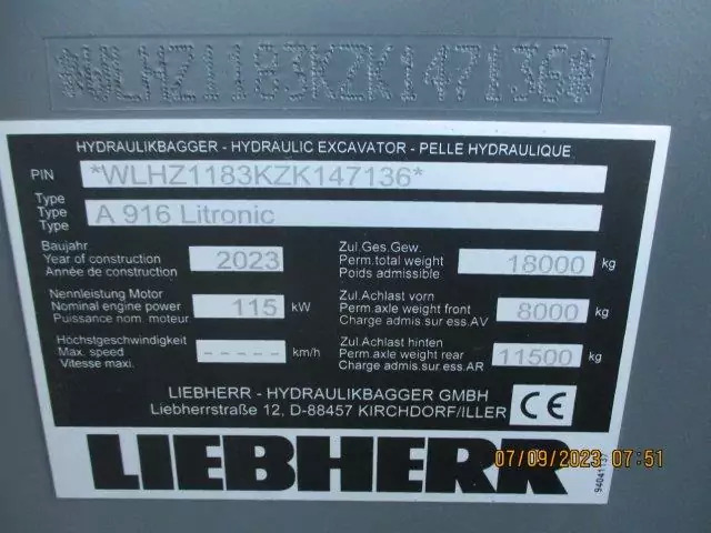 Wheel excavator 2023 Liebherr A 916 Litronic G6.0-D: picture 17