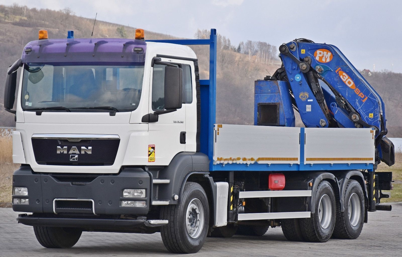 Dropside/ Flatbed truck, Crane truck MAN TGS 26.360: picture 4