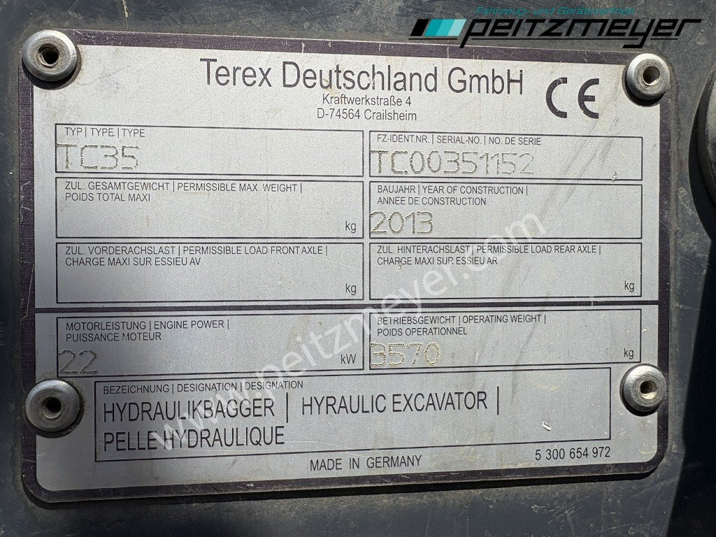 Mini excavator TEREX MINIBAGGER TC 35 mit hydr. Schwenklöffel 1.300 mm: picture 12