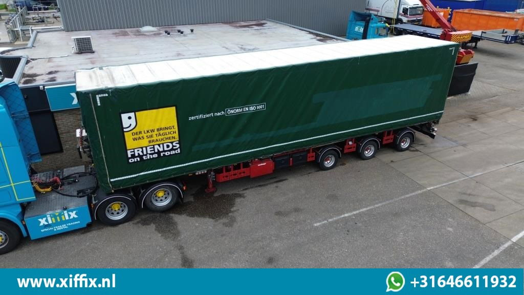 Meusburger 3-ass. Vlakke dubbel 2x uitschuifbare oplegger met huifopbouw / 3x ge - Dropside/ Flatbed semi-trailer: picture 1 Meusburger 3-ass. Vlakke dubbel 2x uitschuifbare oplegger met huifopbouw / 3x ge - Dropside/ Flatbed semi-trailer: picture 1