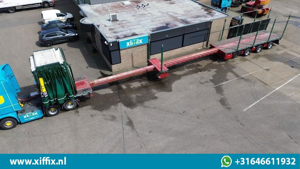 Dropside/ Flatbed semi-trailer Meusburger 3-ass. Vlakke dubbel 2x uitschuifbare oplegger met huifopbouw / 3x ge: picture 1