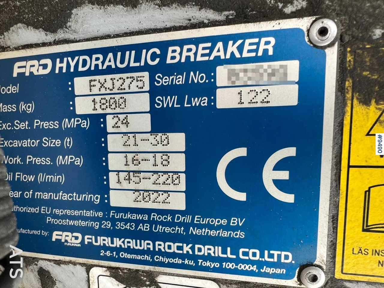 Hydraulic hammer FXJ275 Furukawa Rock drill - Hydraulic hammer for Construction machinery: picture 3 Hydraulic hammer FXJ275 Furukawa Rock drill - Hydraulic hammer for Construction machinery: picture 3