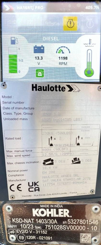Articulated boom Haulotte HA16 RT/PRO-Certificat CE endommagée: picture 10