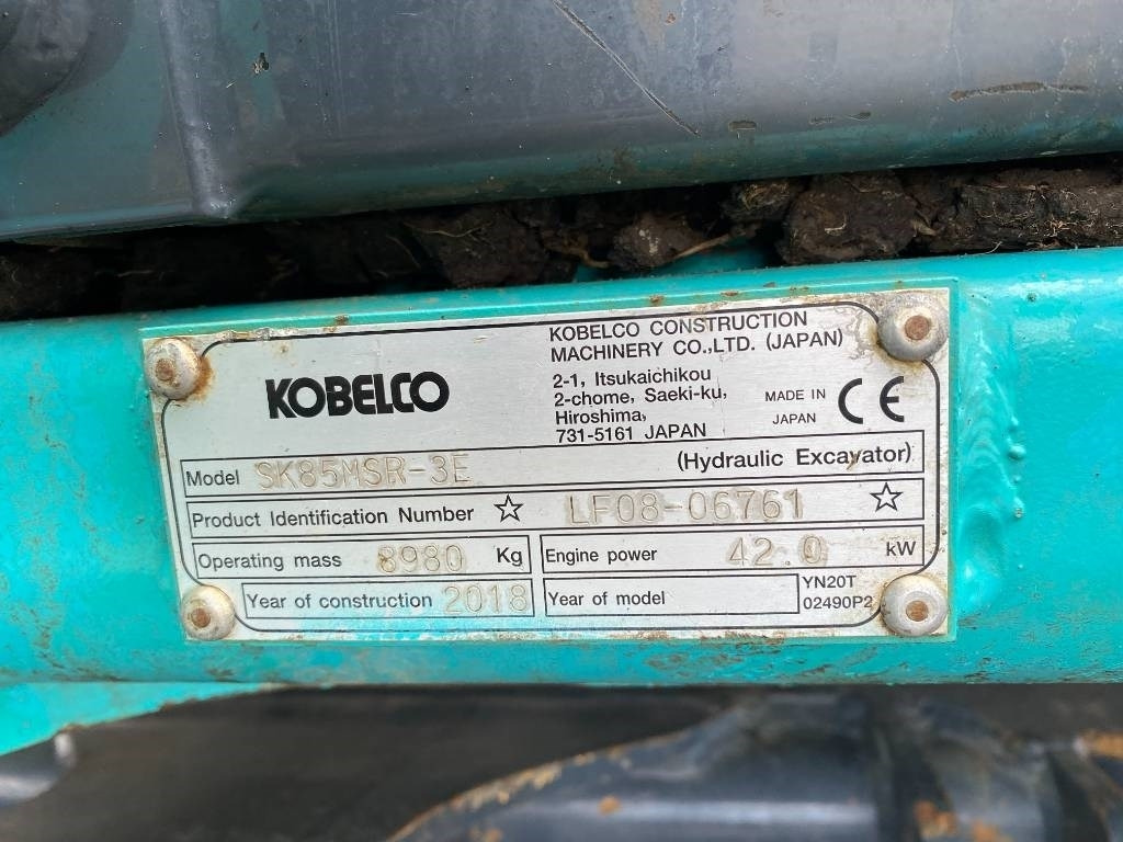 Mini excavator Kobelco SK85 MSR-3E / Certificat CE endommagée: picture 7