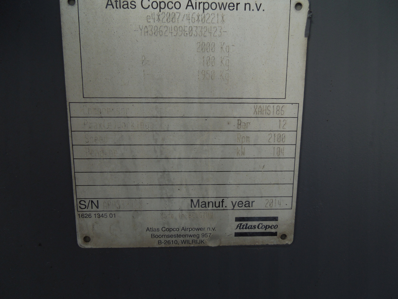 ATLAS COPCO XAHS186 - Air compressor: picture 2 ATLAS COPCO XAHS186 - Air compressor: picture 2
