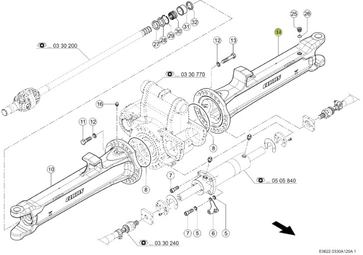 Claas Jaguar 970 - tylna oś napędowa - obudowa osi PRAWA 0015048860 - Rear axle for Agricultural machinery: picture 1 Claas Jaguar 970 - tylna oś napędowa - obudowa osi PRAWA 0015048860 - Rear axle for Agricultural machinery: picture 1