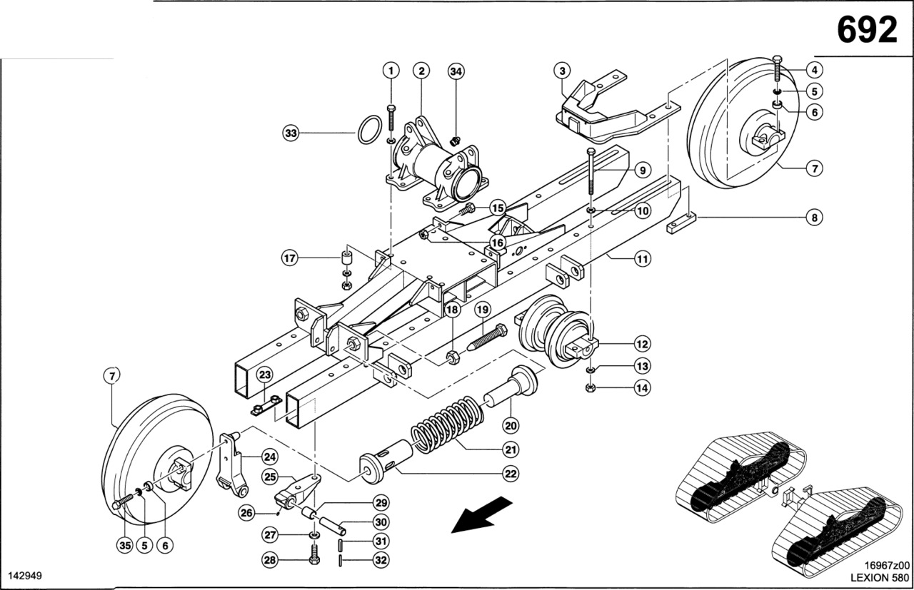 Claas Lexion 580 KOŁO PROWADZ. 0007596500 (Półgąsienica stalowa; rama podwozia) - Undercarriage parts for Combine harvester: picture 1 Claas Lexion 580 KOŁO PROWADZ. 0007596500 (Półgąsienica stalowa; rama podwozia) - Undercarriage parts for Combine harvester: picture 1