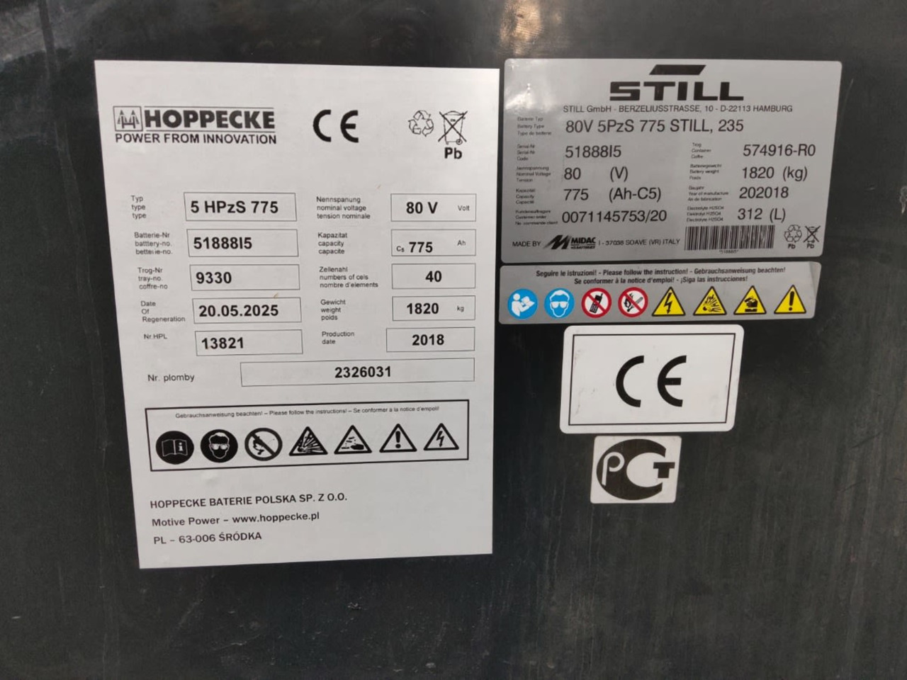 HOPPECKE 80V 775Ah - Battery for Material handling equipment: picture 2 HOPPECKE 80V 775Ah - Battery for Material handling equipment: picture 2