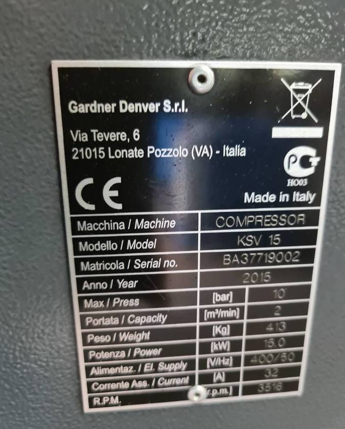 Kompresor śrubowy BOTTARINI KSV 15, 15 kw, 2015r - Air compressor: picture 5 Kompresor śrubowy BOTTARINI KSV 15, 15 kw, 2015r - Air compressor: picture 5