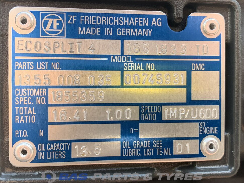 DAF XF106 DAF 16S1833 TD Versnellingsbak 1800079 - Gearbox for Truck: picture 5 DAF XF106 DAF 16S1833 TD Versnellingsbak 1800079 - Gearbox for Truck: picture 5