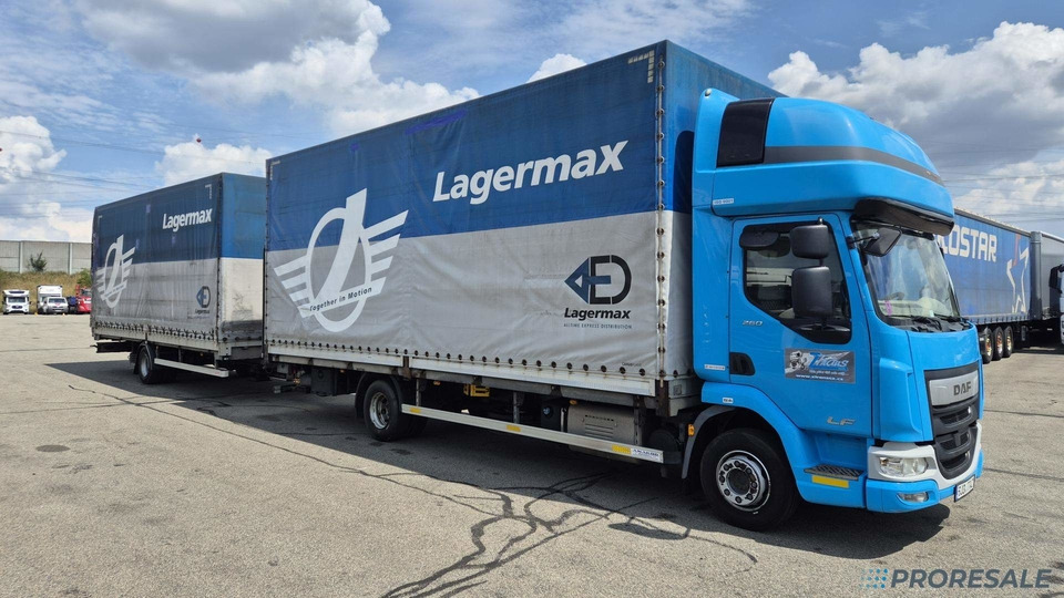 DAF LF 260 FA EURO 6 valník s plachtou + hydraulické čelo - prodejné jen s přívěsem GTS P0471Z - cena je za celou soupravu - Curtainsider truck: picture 1 DAF LF 260 FA EURO 6 valník s plachtou + hydraulické čelo - prodejné jen s přívěsem GTS P0471Z - cena je za celou soupravu - Curtainsider truck: picture 1