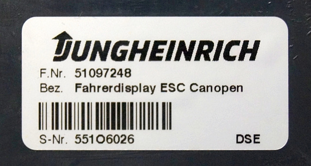 Jungheinrich 51097248 | Display ESC canopen sn. 551O6026 - Dashboard for Material handling equipment: picture 3 Jungheinrich 51097248 | Display ESC canopen sn. 551O6026 - Dashboard for Material handling equipment: picture 3