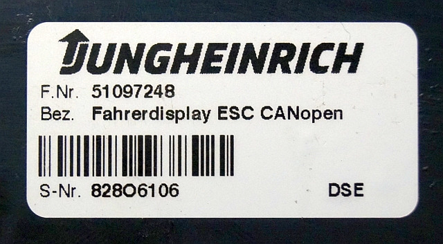 Jungheinrich 51097248 | Display ESC canopen sn. 828O6106 - Dashboard for Material handling equipment: picture 3 Jungheinrich 51097248 | Display ESC canopen sn. 828O6106 - Dashboard for Material handling equipment: picture 3