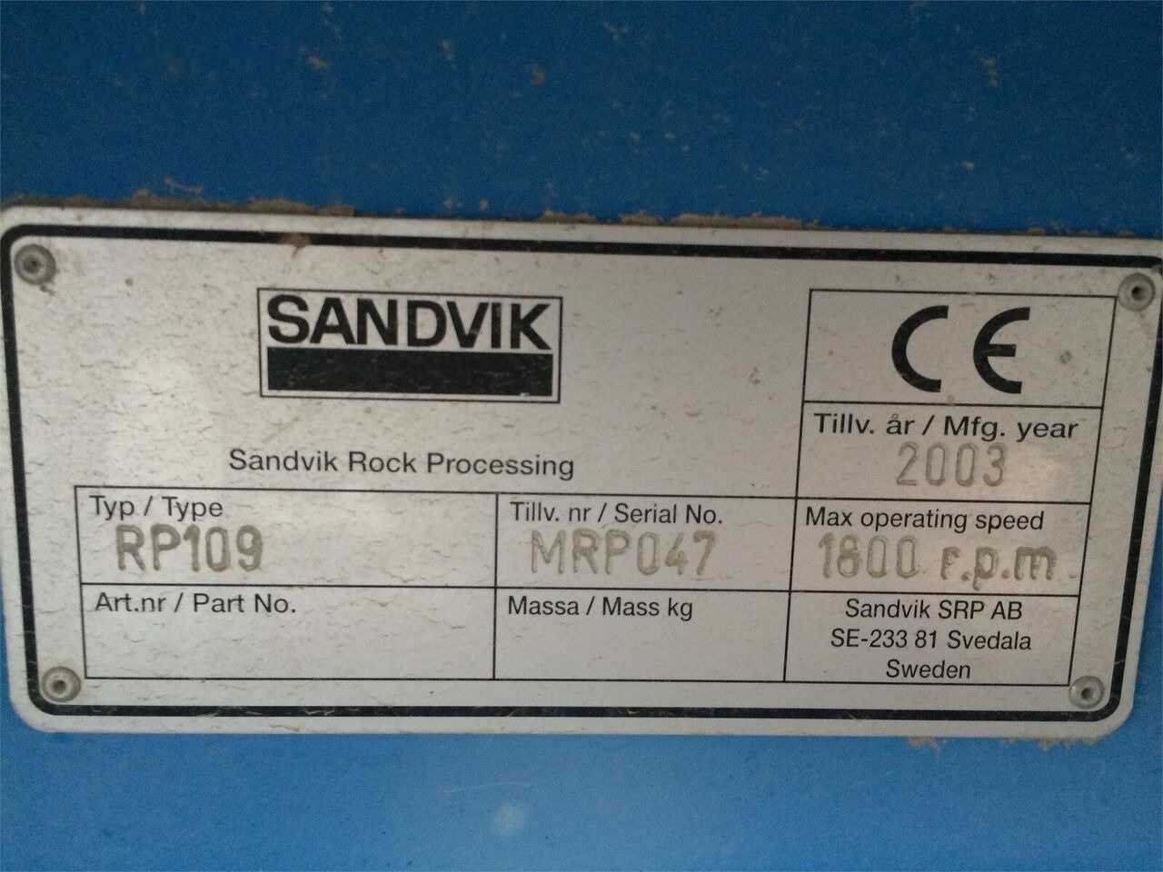 Sandvik RP109 VSI Crushing Equipment leasing Sandvik RP109 VSI Crushing Equipment: picture 10