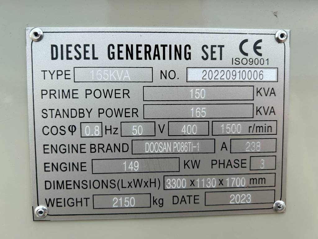 Doosan P086TI-1 - 165 kVA Generator - DPX-19851 - Generator set: picture 4 Doosan P086TI-1 - 165 kVA Generator - DPX-19851 - Generator set: picture 4