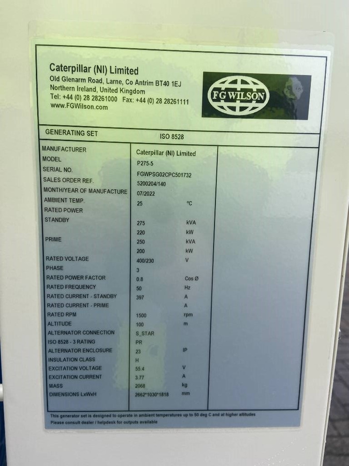 FG Wilson P275-5 - 275 kVA Open Genset - DPX-16014-O - Generator set: picture 4 FG Wilson P275-5 - 275 kVA Open Genset - DPX-16014-O - Generator set: picture 4