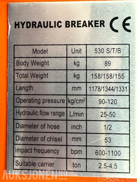 NY KM 530 PIGGHAMMER s40-FESTE CE merket FABRIKKGARANTI - Hydraulic hammer: picture 4 NY KM 530 PIGGHAMMER s40-FESTE CE merket FABRIKKGARANTI - Hydraulic hammer: picture 4