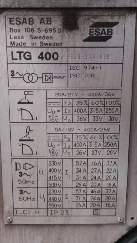 ESAB AB LTG 400 - Welding equipment: picture 3 ESAB AB LTG 400 - Welding equipment: picture 3