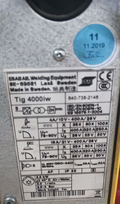 ESAB AB Tig 4000 iw - Welding equipment: picture 4 ESAB AB Tig 4000 iw - Welding equipment: picture 4