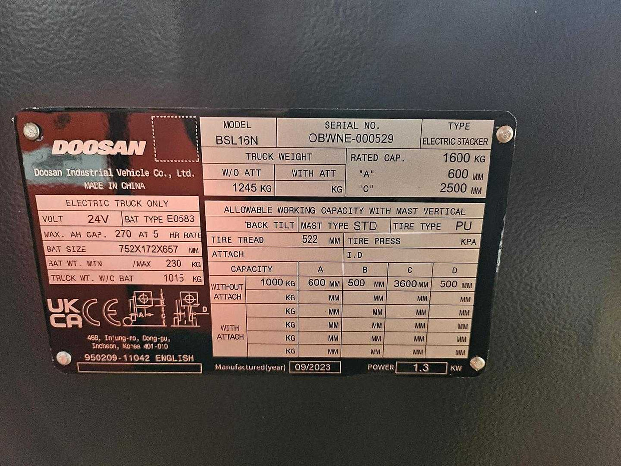 Doosan BSL16N - Stacker: picture 2 Doosan BSL16N - Stacker: picture 2