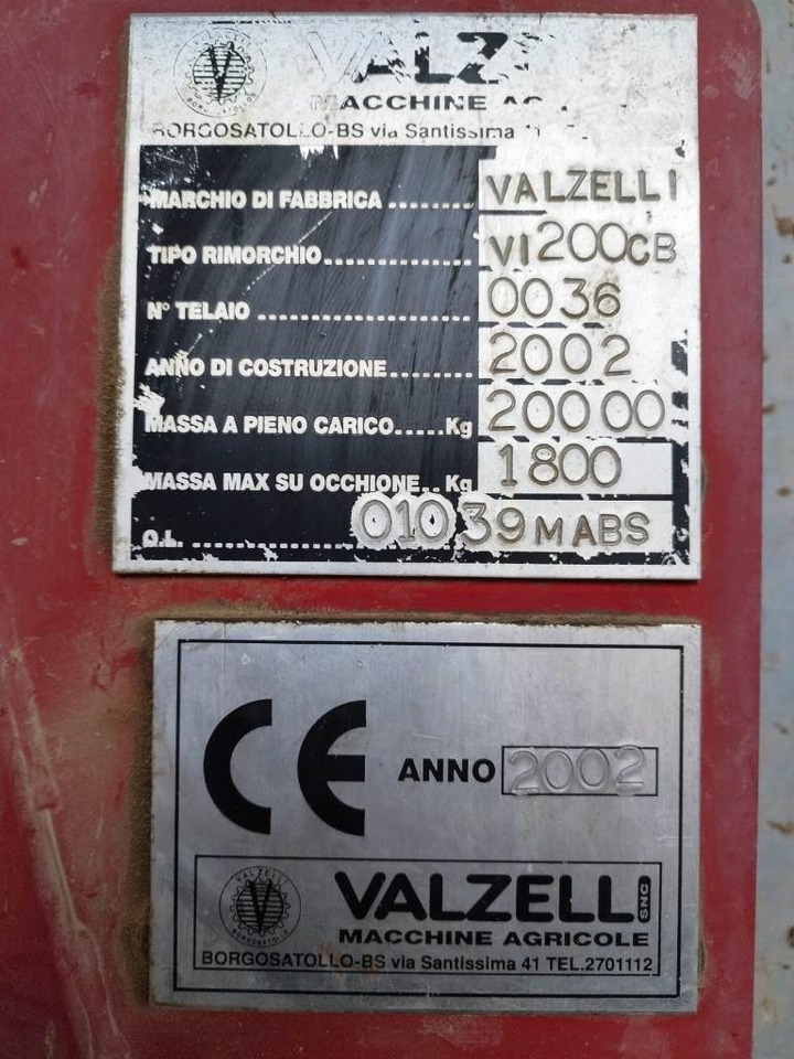 Valzelli 200 cb - Farm trailer: picture 5 Valzelli 200 cb - Farm trailer: picture 5