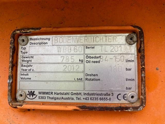 WIMMER WBD 60 Verdichterplatte MIETE / RENTAL (99002207) - Attachment for Construction machinery: picture 3 WIMMER WBD 60 Verdichterplatte MIETE / RENTAL (99002207) - Attachment for Construction machinery: picture 3