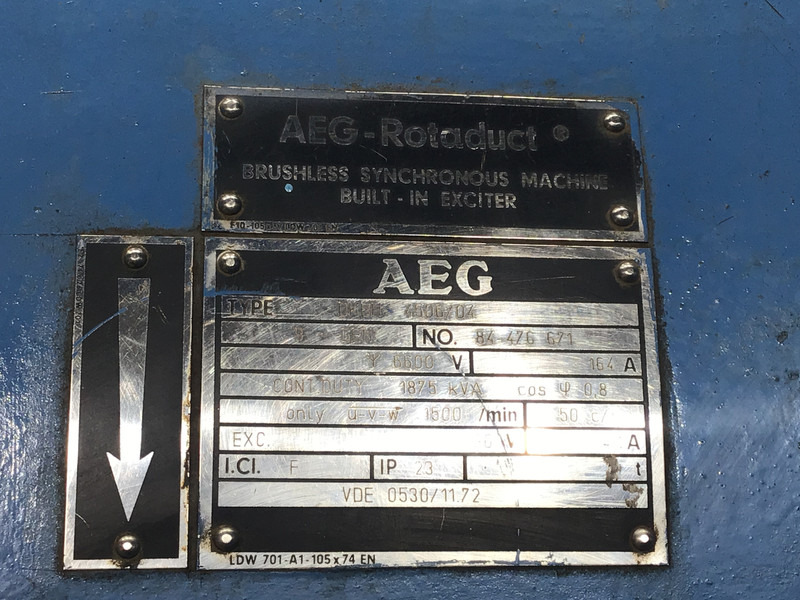Generator set MTU 16V396 GENERATOR AEG 1875KVA USED: picture 11
