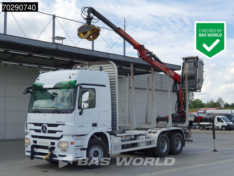 Mercedes-Benz Actros 3346 6X4 Original KM's! FTG V10CX.81 Kran Crane Holztransport Big-Axle Steelsuspension - Log truck, Crane truck: picture 1 Mercedes-Benz Actros 3346 6X4 Original KM's! FTG V10CX.81 Kran Crane Holztransport Big-Axle Steelsuspension - Log truck, Crane truck: picture 1