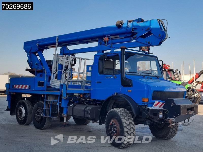 Crane truck Unimog U2450L 6X6 Unimog Engin EGI TP 226 hubarbeitsbühne Manual Euro 2: picture 16