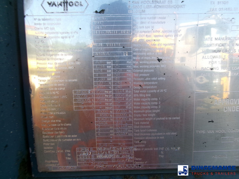 Storage tank Van Hool Tank container 34.5 m3 / 1 comp IMO2 / L4BH / 30 ft: picture 17