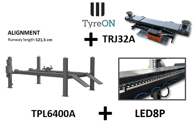 4 post alignment lift 6.4T runways 5.2m + axle jack + led runway lights - Workshop equipment: picture 1 4 post alignment lift 6.4T runways 5.2m + axle jack + led runway lights - Workshop equipment: picture 1
