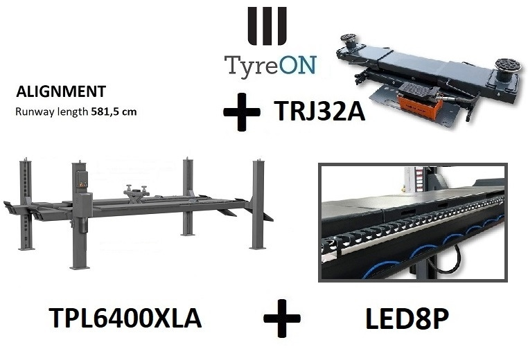4 post alignment lift 6.4T runways 5.8m + air hydraulic axle jack + runway lights - Workshop equipment: picture 1 4 post alignment lift 6.4T runways 5.8m + air hydraulic axle jack + runway lights - Workshop equipment: picture 1