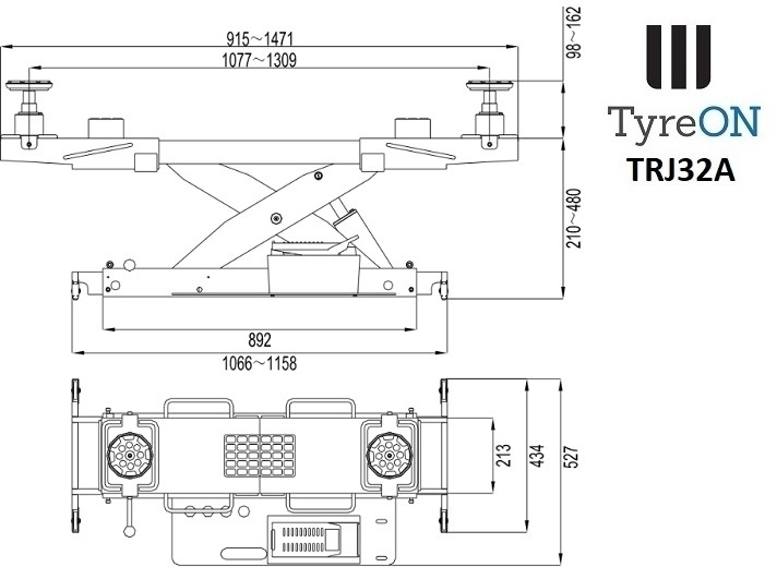 TRJ32A air hydraulic rolling jack 3.2T- Height adjustable adapters - Workshop equipment: picture 3 TRJ32A air hydraulic rolling jack 3.2T- Height adjustable adapters - Workshop equipment: picture 3