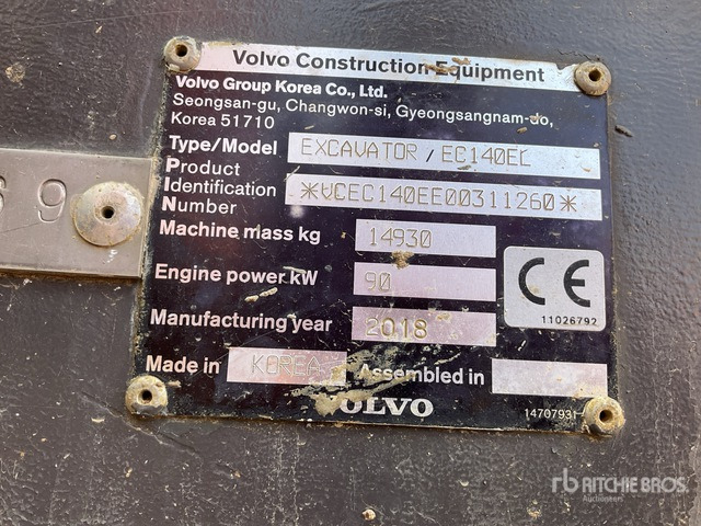 2018 Volvo EC140EL Tracked Excavator - Crawler excavator: picture 2 2018 Volvo EC140EL Tracked Excavator - Crawler excavator: picture 2