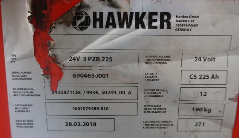 HAWKER 24 Volt 3 PzB 225 Ah - Battery for Material handling equipment: picture 5 HAWKER 24 Volt 3 PzB 225 Ah - Battery for Material handling equipment: picture 5