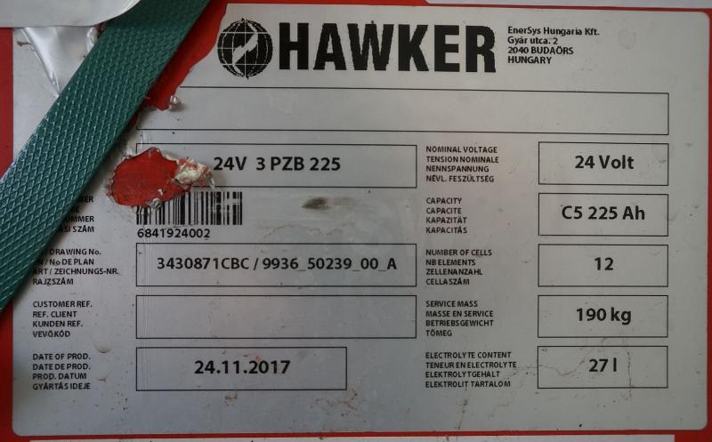 HAWKER 24 Volt 3 PzB 225 Ah - Battery for Material handling equipment: picture 5 HAWKER 24 Volt 3 PzB 225 Ah - Battery for Material handling equipment: picture 5