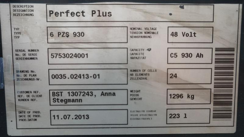 HAWKER 48 Volt 6 PzS 930 Ah - Battery for Material handling equipment: picture 5 HAWKER 48 Volt 6 PzS 930 Ah - Battery for Material handling equipment: picture 5