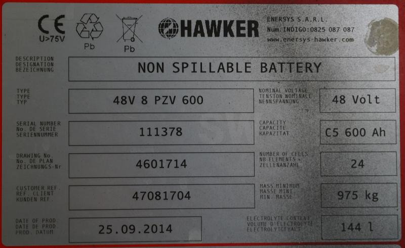 HAWKER 48 Volt 8 PzS 600 Ah - Battery for Material handling equipment: picture 5 HAWKER 48 Volt 8 PzS 600 Ah - Battery for Material handling equipment: picture 5