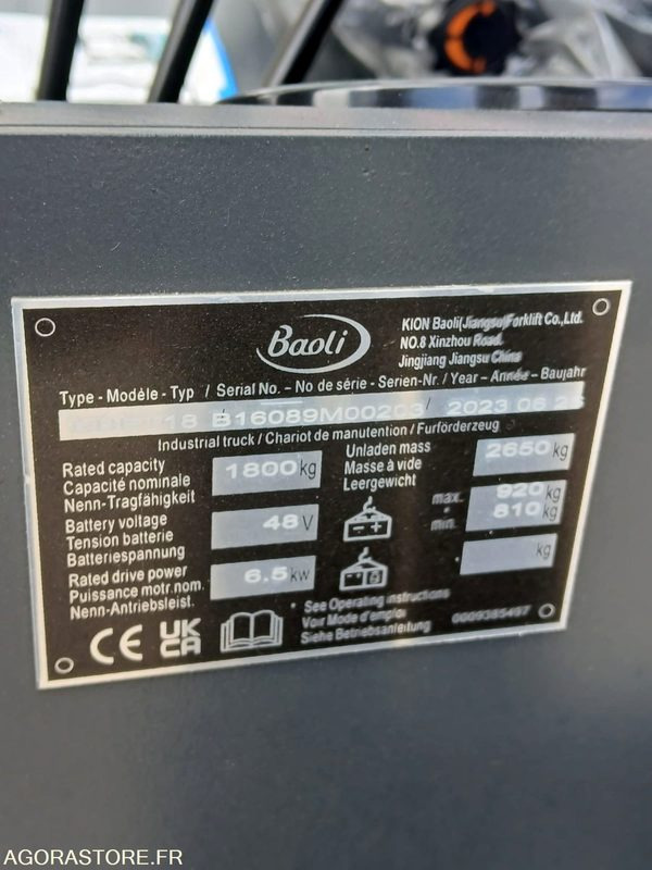Chariot élévateur Baoli KBET18 Electrique 4350 NEUF - Electric forklift: picture 5 Chariot élévateur Baoli KBET18 Electrique 4350 NEUF - Electric forklift: picture 5