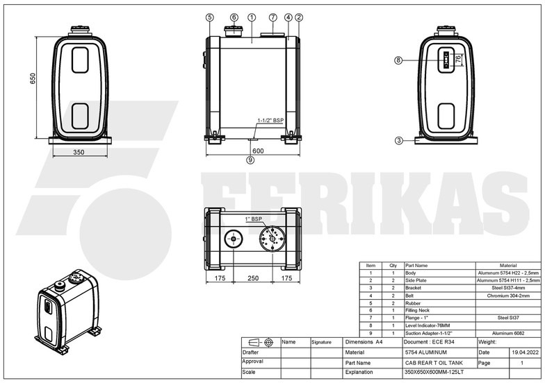 New Hydraulic tank for Truck Hydraulic aluminum oil tank 125L: picture 8
