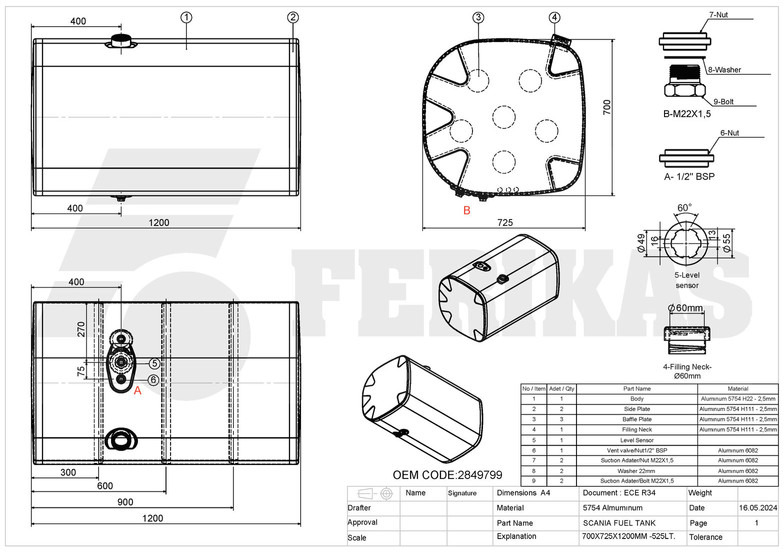 New Fuel tank for Truck Scania New aluminum fuel tank 525L: picture 10