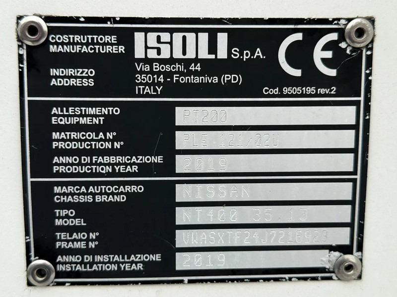 Van Nissan NT400 EURO 6 + ISOLI PT200 - AERIAL PLATFORM - ONLY 25.892 KM: picture 12 Van Nissan NT400 EURO 6 + ISOLI PT200 - AERIAL PLATFORM - ONLY 25.892 KM: picture 12