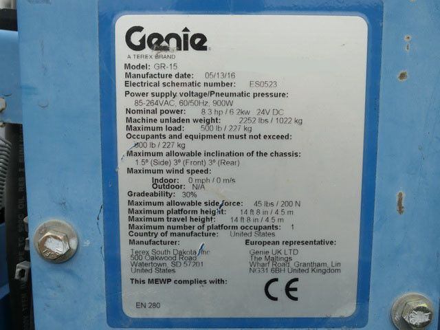 Vertical mast lift Genie CR 15, Scherenbühne, 6,5mtr. Arbeitshöhe,Elektr.: picture 15