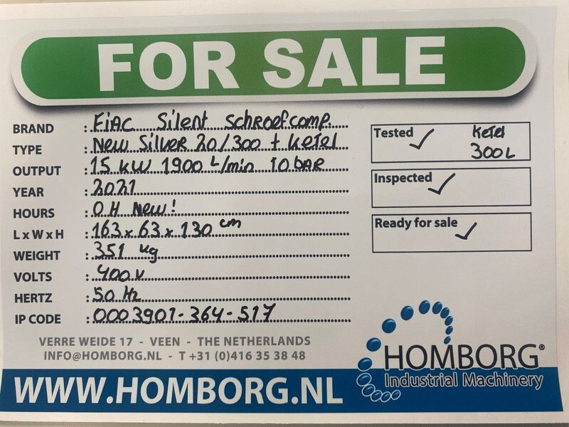 Fiac New Silver 20 / 300 Silent 15 kW 1900 L / min 10 Bar Elektrische Schroefcompressor met ketel - Air compressor: picture 2 Fiac New Silver 20 / 300 Silent 15 kW 1900 L / min 10 Bar Elektrische Schroefcompressor met ketel - Air compressor: picture 2