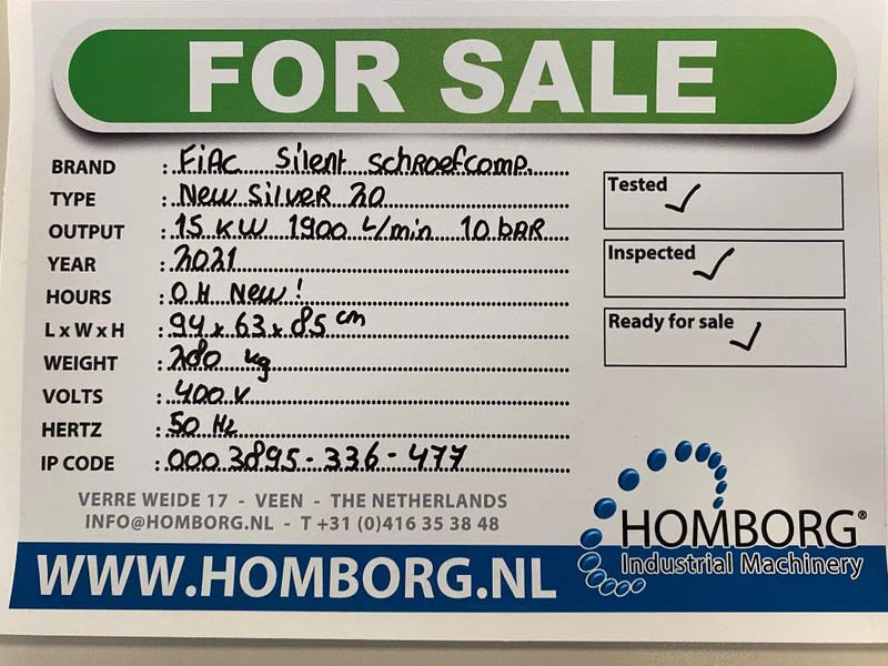 Fiac New Silver 20 Silent 15 kW 1900 L / min 10 Bar Elektrische Schroefcompressor - Air compressor: picture 2 Fiac New Silver 20 Silent 15 kW 1900 L / min 10 Bar Elektrische Schroefcompressor - Air compressor: picture 2