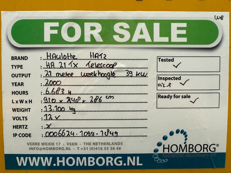 Telescopic boom Haulotte HA21TX Hatz Diesel 21 meter Telescoop Hoogwerker: picture 13