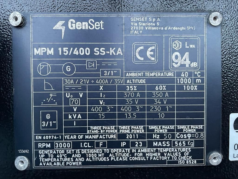 Kubota GenSet MPM 15/400 SS-KA 15 kVA 400 Amp Silent Las generatorset - Generator set: picture 3 Kubota GenSet MPM 15/400 SS-KA 15 kVA 400 Amp Silent Las generatorset - Generator set: picture 3
