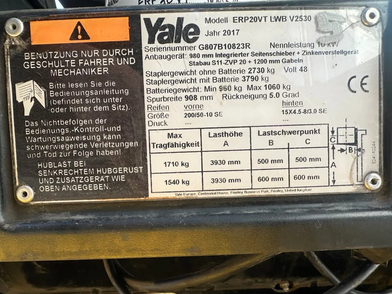Yale ERP 20 VT 2 ton Duplex Sideshift Positioner Elektra Heftruck 2017 - Electric forklift: picture 3 Yale ERP 20 VT 2 ton Duplex Sideshift Positioner Elektra Heftruck 2017 - Electric forklift: picture 3