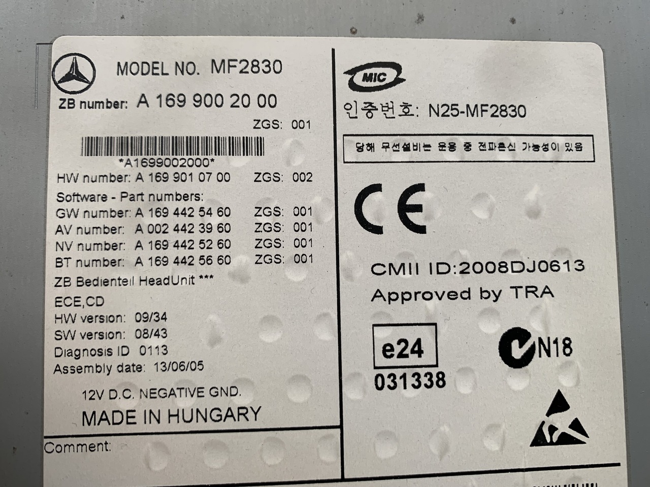 RADIO CD MERCEDES SPRINTER 906 MF2830 - Navigation system for Van: picture 5 RADIO CD MERCEDES SPRINTER 906 MF2830 - Navigation system for Van: picture 5