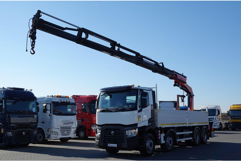 Renault C 430 / 8x4 / SKRZYNIOWY 7 M + HDS PALFINGER 33002 -wysów: 14,5 - Dropside/ Flatbed truck, Crane truck: picture 1 Renault C 430 / 8x4 / SKRZYNIOWY 7 M + HDS PALFINGER 33002 -wysów: 14,5 - Dropside/ Flatbed truck, Crane truck: picture 1